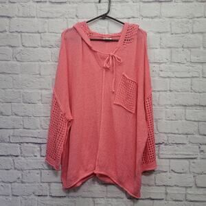 POL Loose Mesh Knit Hoodie Sweater Oversized‎ L Lagenlook Cozycore Girlycore